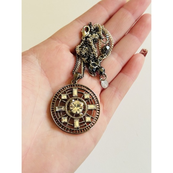 Rachel Reinmardt Necklace Two Tone Silver Gold Crystal Collar Chain Designer 18" - Picture 6 of 6